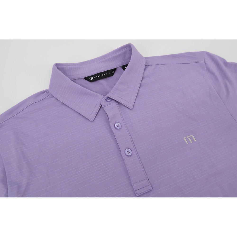 Travis Mathew The Heater Polo Shirt Mens Medium Purple Striped‎ 1MW395 Golf